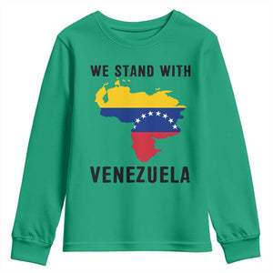 We Stand With Venezuela Youth Sweatshirt Venezuelan Flag Unity Graphic TS02 Irish Green Print Your Wear