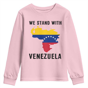 We Stand With Venezuela Youth Sweatshirt Venezuelan Flag Unity Graphic TS02 Light Pink Print Your Wear