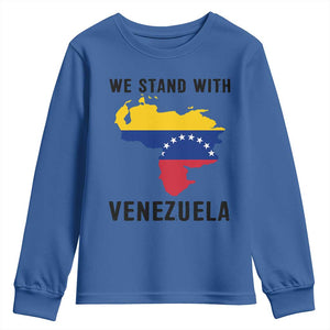 We Stand With Venezuela Youth Sweatshirt Venezuelan Flag Unity Graphic TS02 Royal Blue Print Your Wear
