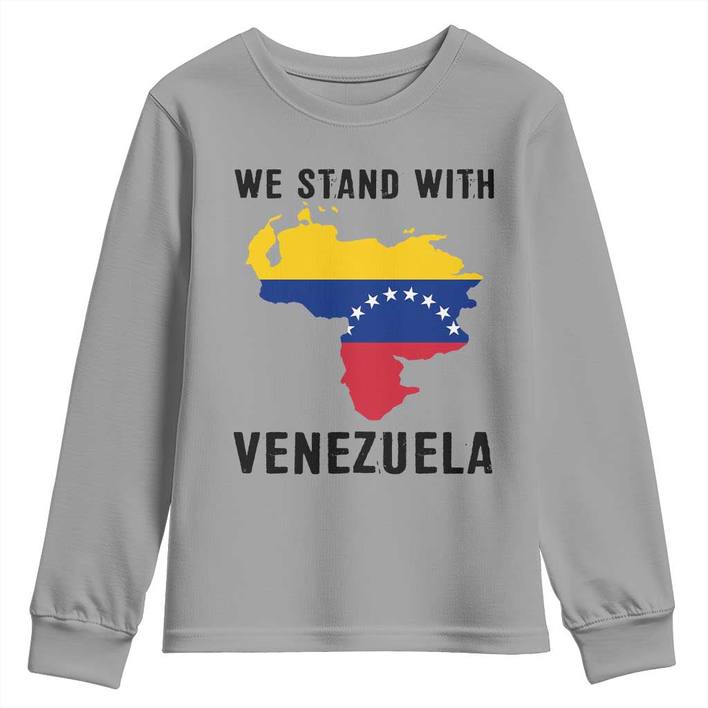We Stand With Venezuela Youth Sweatshirt Venezuelan Flag Unity Graphic TS02 Sport Gray Print Your Wear