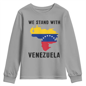 We Stand With Venezuela Youth Sweatshirt Venezuelan Flag Unity Graphic TS02 Sport Gray Print Your Wear