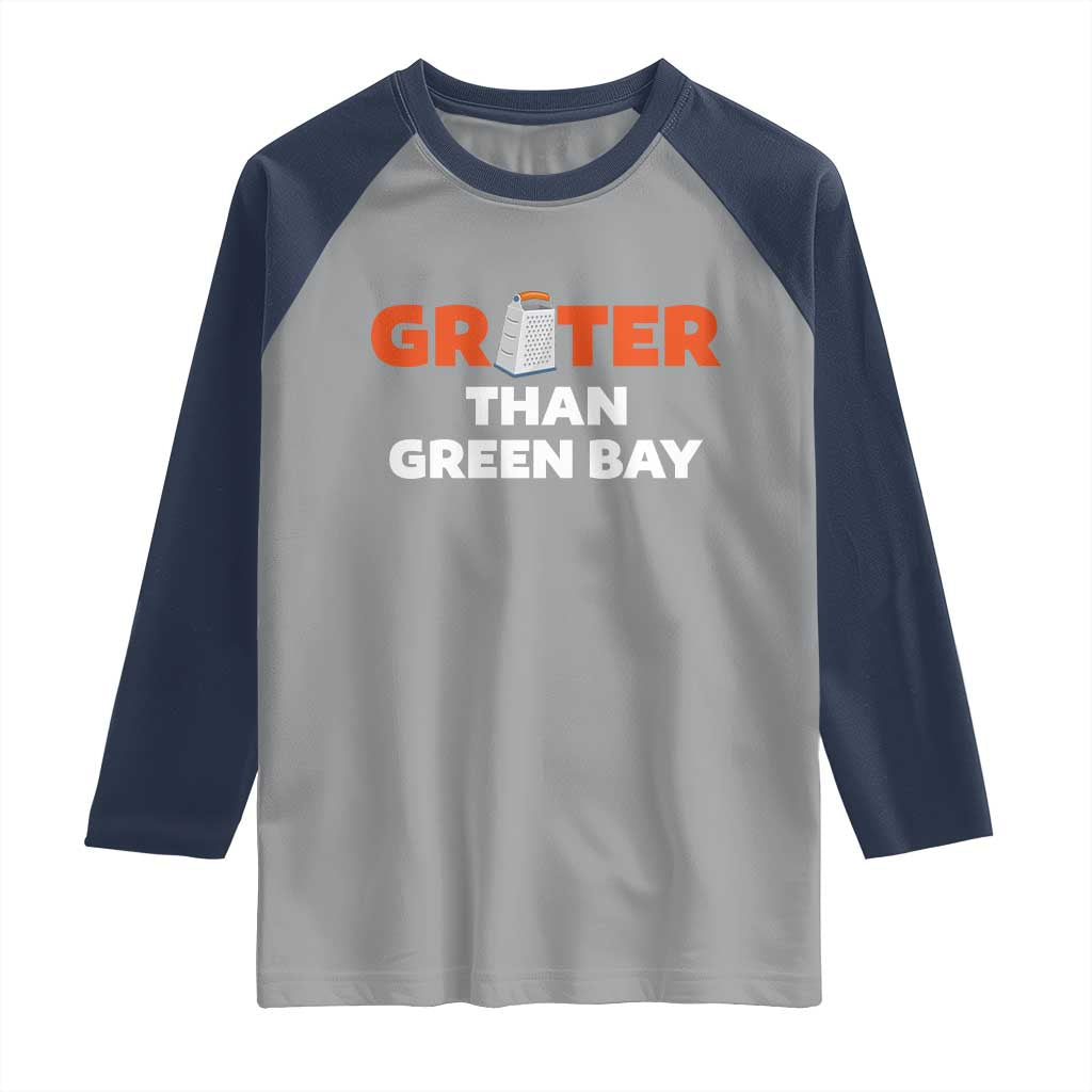Funny Greater Than Green Bay Rivalry Raglan Shirt Cheese Grater TS02 Sport Gray Navy Print Your Wear