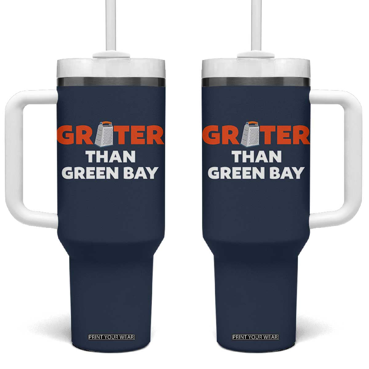 Funny Greater Than Green Bay Rivalry Tumbler With Handle Cheese Grater TS02 One Size: 40 oz Navy Print Your Wear