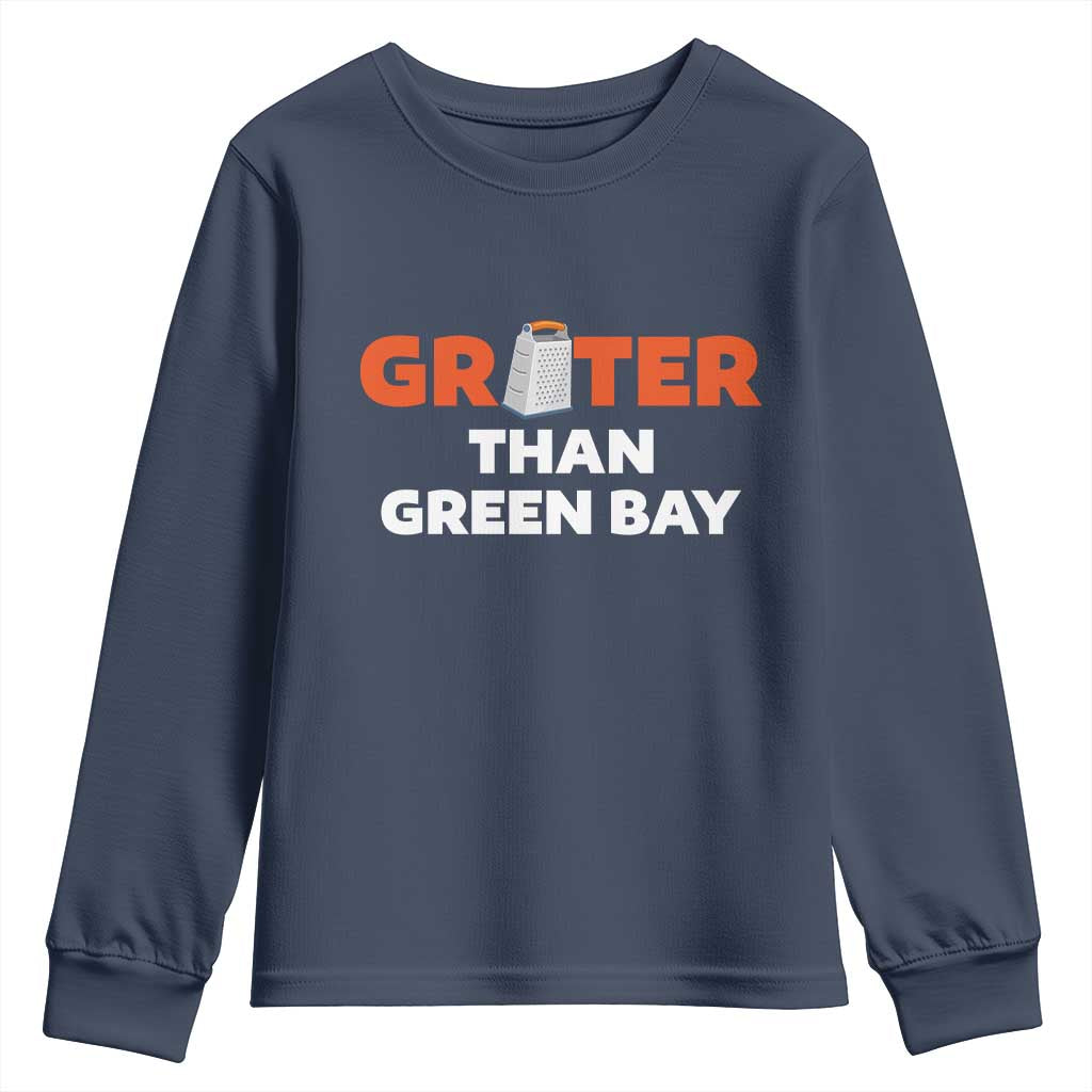 Funny Greater Than Green Bay Rivalry Youth Sweatshirt Cheese Grater TS02 Navy Print Your Wear