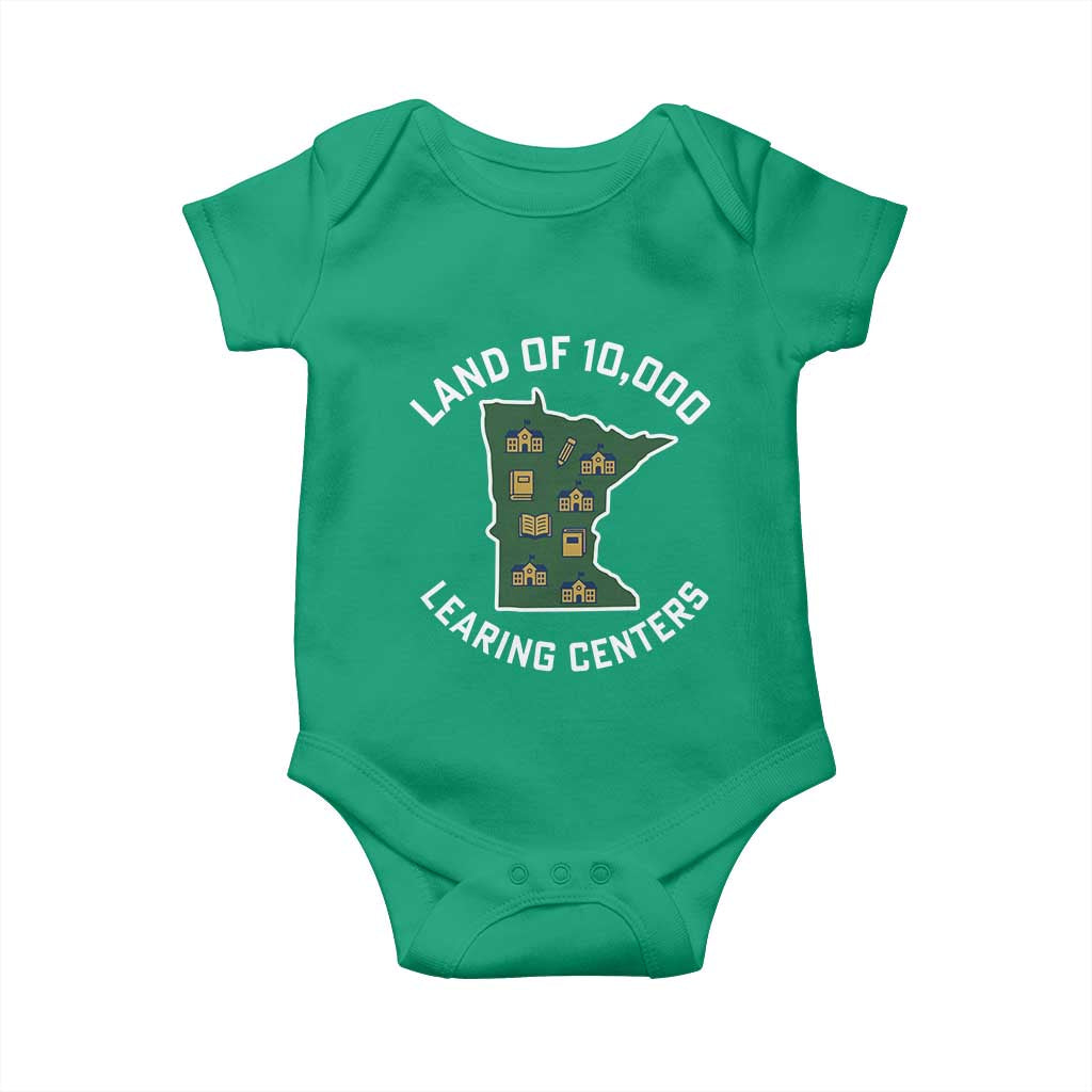 Land of 10000 Learing Centers Funny Minnesota Meme Baby Onesie Viral Education Typo Parody TS02 Irish Green Print Your Wear
