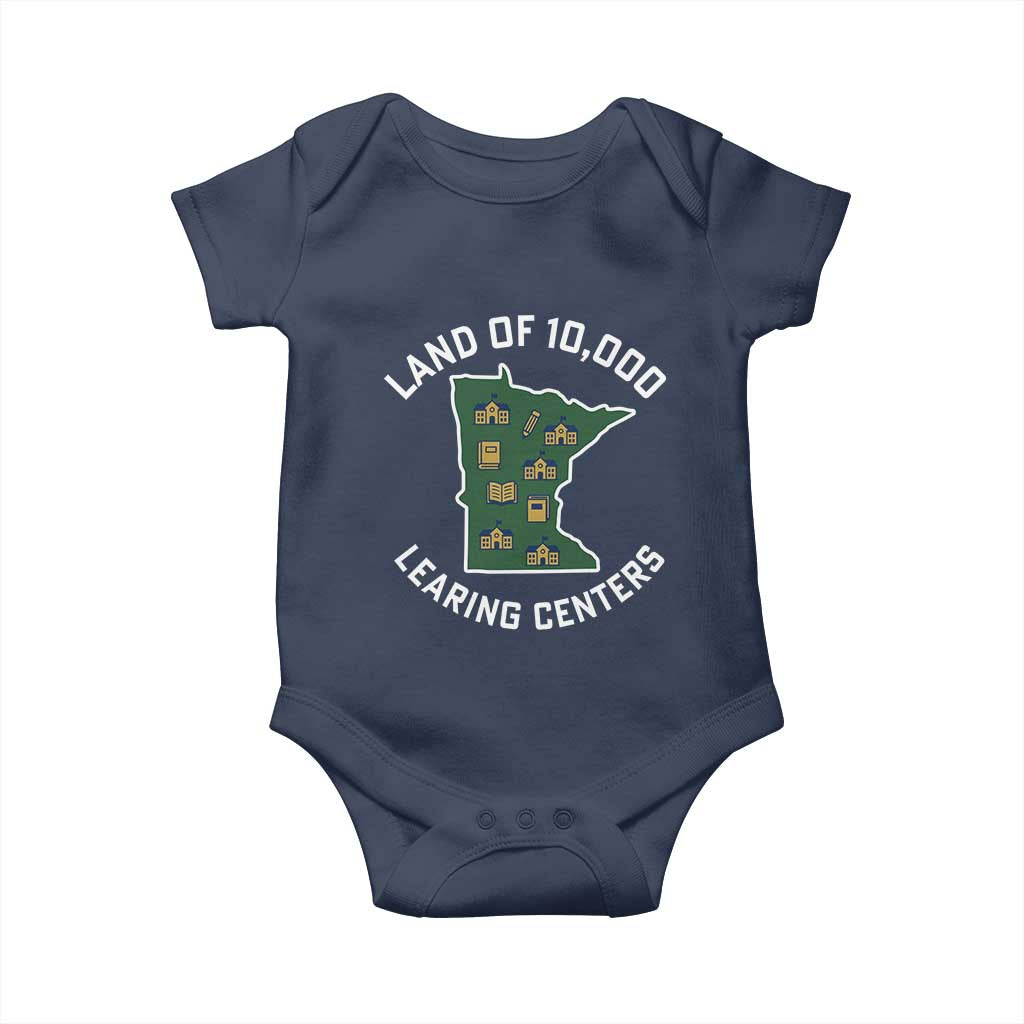 Land of 10000 Learing Centers Funny Minnesota Meme Baby Onesie Viral Education Typo Parody TS02 Navy Print Your Wear