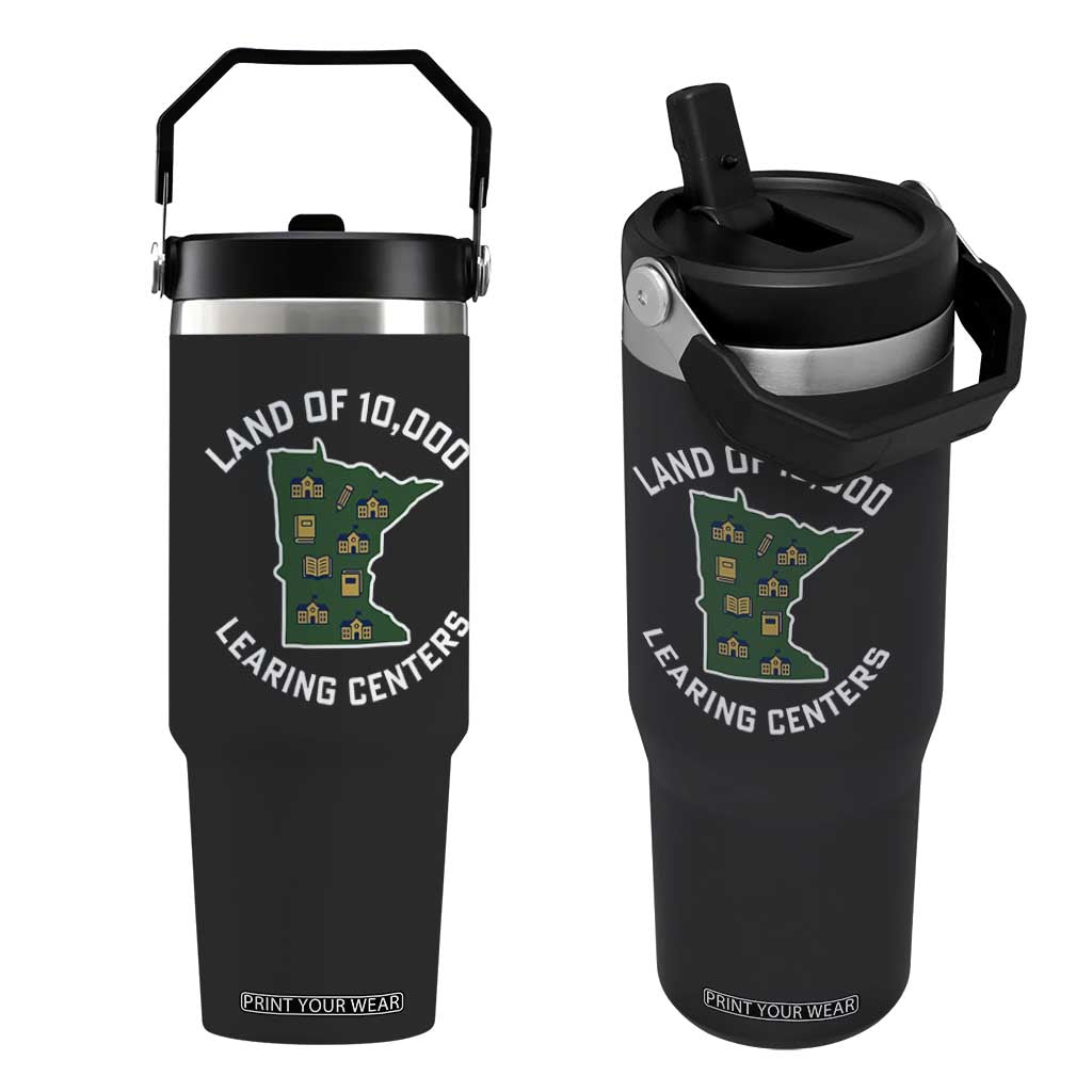 Land of 10000 Learing Centers Funny Minnesota Meme Flip Straw Tumbler Viral Education Typo Parody TS02 One Size: 30 oz Black Print Your Wear
