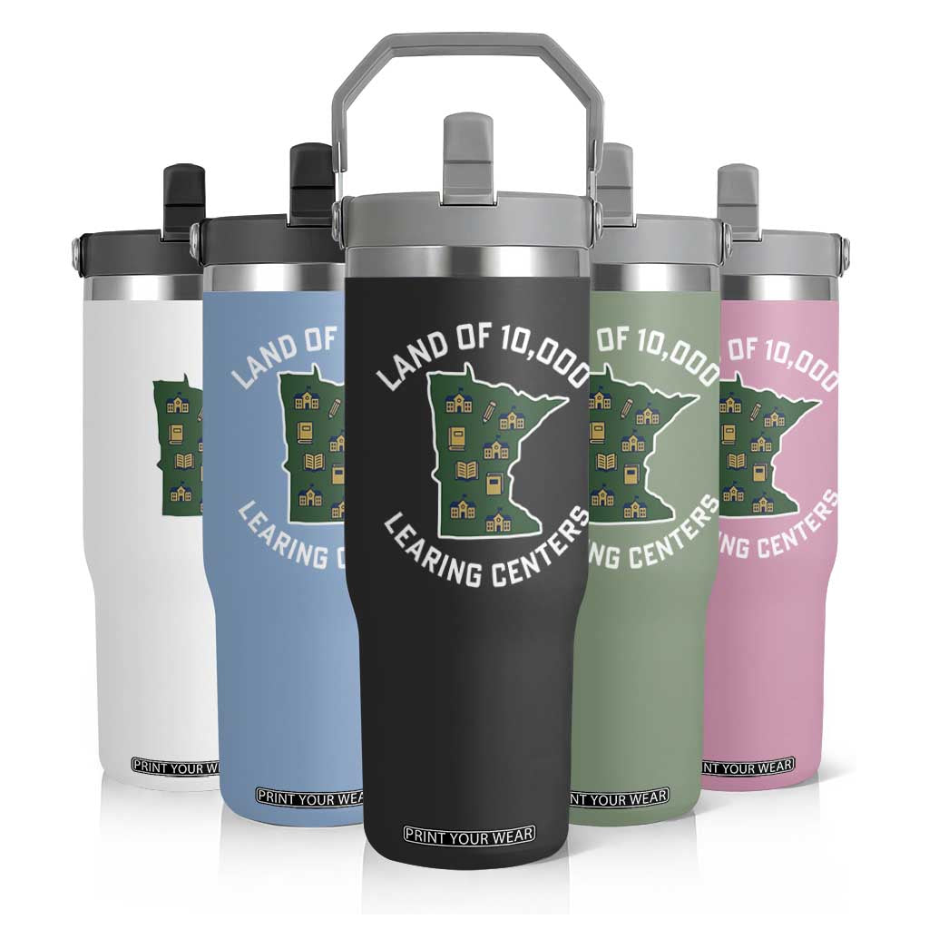 Land of 10000 Learing Centers Funny Minnesota Meme Flip Straw Tumbler Viral Education Typo Parody TS02 Print Your Wear