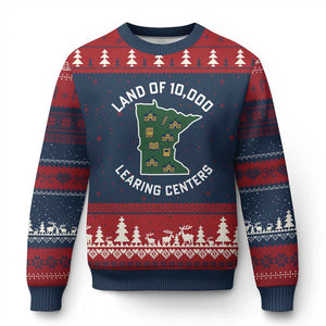 Land of 10000 Learing Centers Funny Minnesota Meme Ugly Christmas Sweater Viral Education Typo Parody TS02 Navy Red Print Your Wear