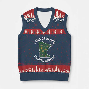 Land of 10000 Learing Centers Funny Minnesota Meme V-Neck Knit Sweater Vest Viral Education Typo Parody TS02 Navy Red Print Your Wear