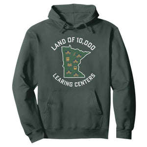 Land of 10000 Learing Centers Funny Minnesota Meme Hoodie Viral Education Typo Parody TS02 Dark Forest Green Print Your Wear