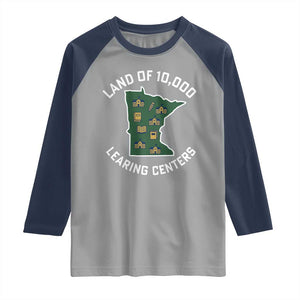 Land of 10000 Learing Centers Funny Minnesota Meme Raglan Shirt Viral Education Typo Parody TS02 Sport Gray Navy Print Your Wear