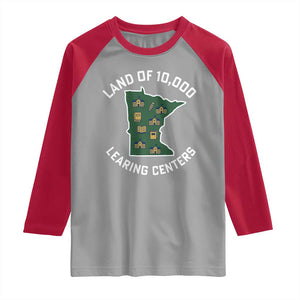 Land of 10000 Learing Centers Funny Minnesota Meme Raglan Shirt Viral Education Typo Parody TS02 Sport Gray Red Print Your Wear