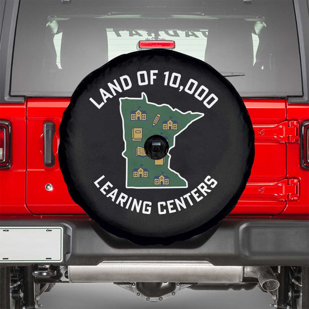 Land of 10000 Learing Centers Funny Minnesota Meme Spare Tire Cover Viral Education Typo Parody TS02 Black Print Your Wear