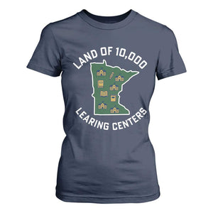 Land of 10000 Learing Centers Funny Minnesota Meme T Shirt For Women Viral Education Typo Parody TS02 Navy Print Your Wear