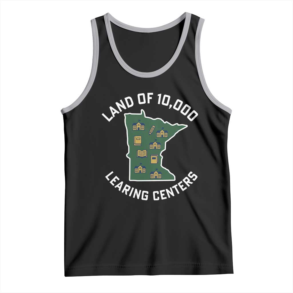Land of 10000 Learing Centers Funny Minnesota Meme Tank Top Viral Education Typo Parody TS02 Black Athletic Heather Print Your Wear