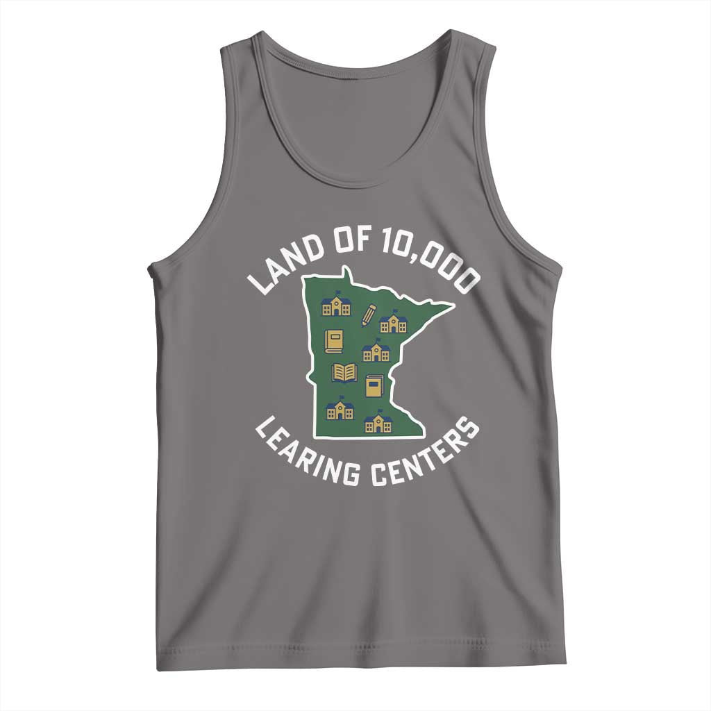 Land of 10000 Learing Centers Funny Minnesota Meme Tank Top Viral Education Typo Parody TS02 Deep Heather Print Your Wear