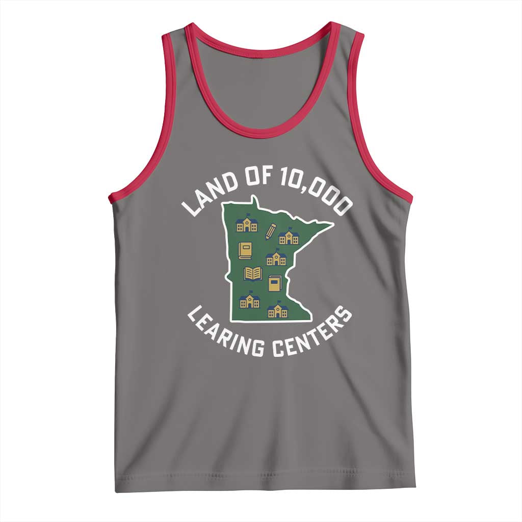 Land of 10000 Learing Centers Funny Minnesota Meme Tank Top Viral Education Typo Parody TS02 Deep Heather Red Print Your Wear