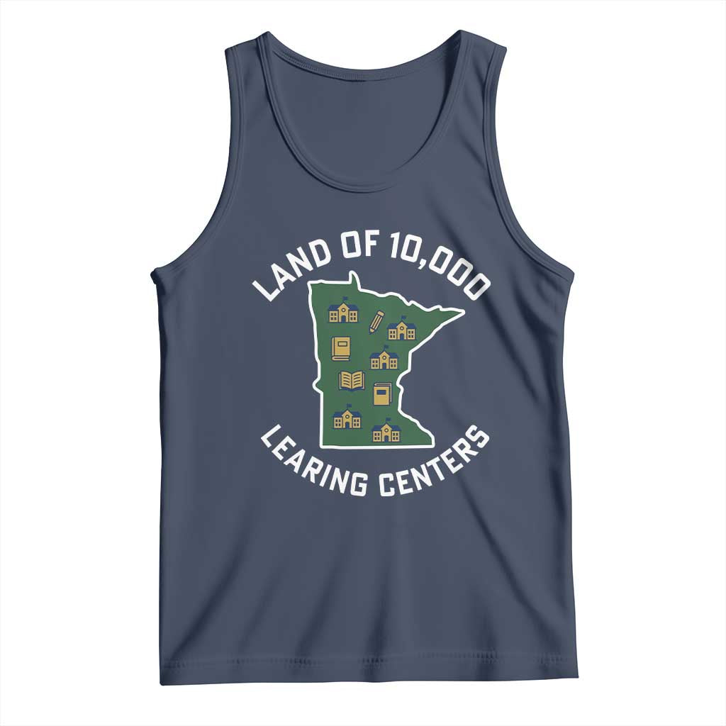 Land of 10000 Learing Centers Funny Minnesota Meme Tank Top Viral Education Typo Parody TS02 Navy Print Your Wear