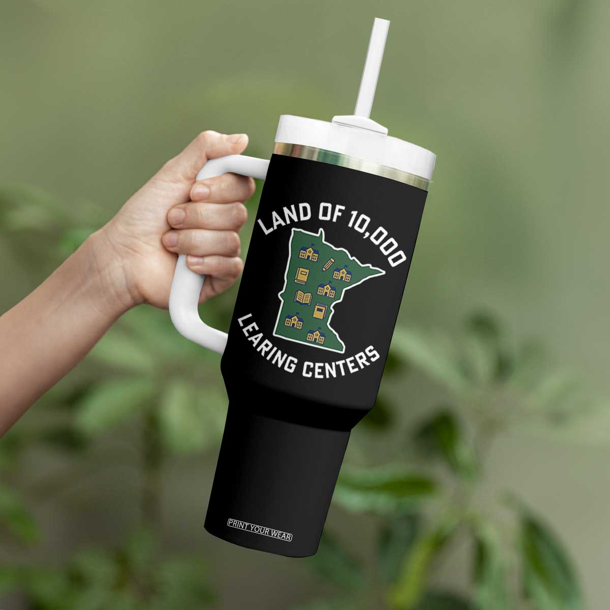Land of 10000 Learing Centers Funny Minnesota Meme Tumbler With Handle Viral Education Typo Parody TS02 Print Your Wear