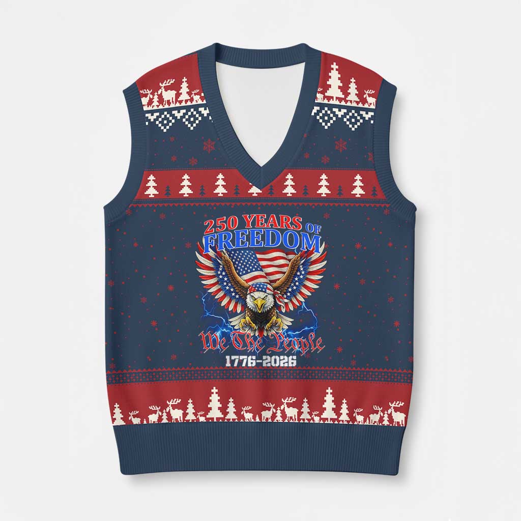 250 Years of Freedom 1776 2026 Patriotic Eagle V-Neck Knit Sweater Vest We The People USA Semiquincentennial TS02 Navy Red Print Your Wear