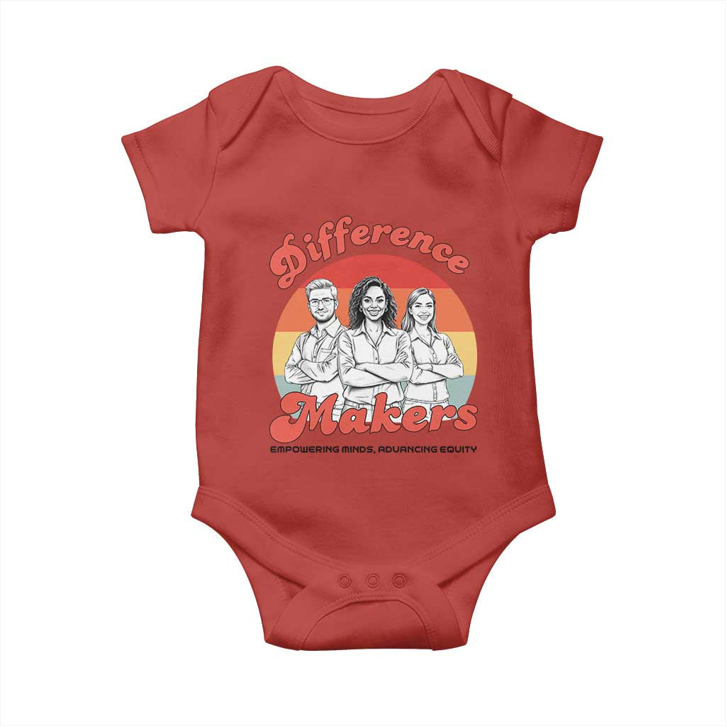 Difference Makers Teacher Appreciation Baby Onesie Empowering Minds & Advancing Equity Retro Educator TS02 Red Print Your Wear