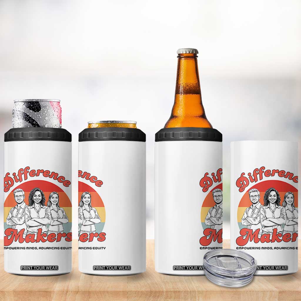 Difference Makers Teacher Appreciation 4 in 1 Can Cooler Tumbler Empowering Minds & Advancing Equity Retro Educator TS02 Print Your Wear