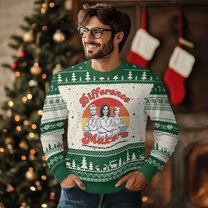 Difference Makers Teacher Appreciation Ugly Christmas Sweater Empowering Minds & Advancing Equity Retro Educator TS02 Beige Green Print Your Wear