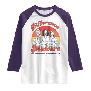 Difference Makers Teacher Appreciation Raglan Shirt Empowering Minds & Advancing Equity Retro Educator TS02 White Purple Print Your Wear