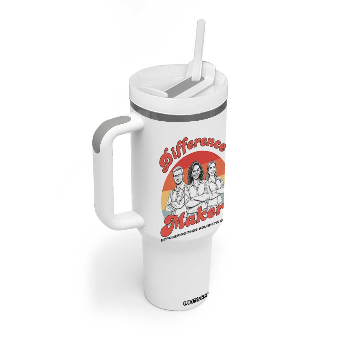 Difference Makers Teacher Appreciation Tumbler With Handle Empowering Minds & Advancing Equity Retro Educator TS02 Print Your Wear