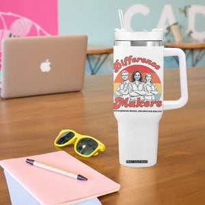 Difference Makers Teacher Appreciation Tumbler With Handle Empowering Minds & Advancing Equity Retro Educator TS02 Print Your Wear