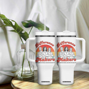 Difference Makers Teacher Appreciation Tumbler With Handle Empowering Minds & Advancing Equity Retro Educator TS02 Print Your Wear