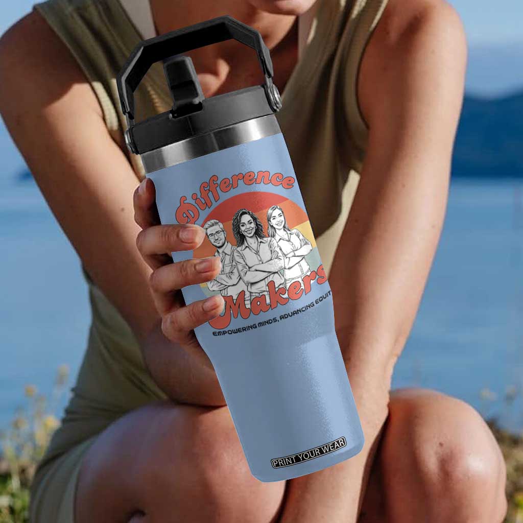 Difference Makers Teacher Appreciation Flip Straw Tumbler Empowering Minds & Advancing Equity Retro Educator TS02 One Size: 30 oz Light Blue Print Your Wear