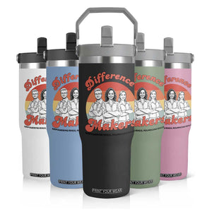 Difference Makers Teacher Appreciation Flip Straw Tumbler Empowering Minds & Advancing Equity Retro Educator TS02 Print Your Wear