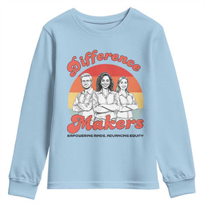 Difference Makers Teacher Appreciation Youth Sweatshirt Empowering Minds & Advancing Equity Retro Educator TS02 Light Blue Print Your Wear