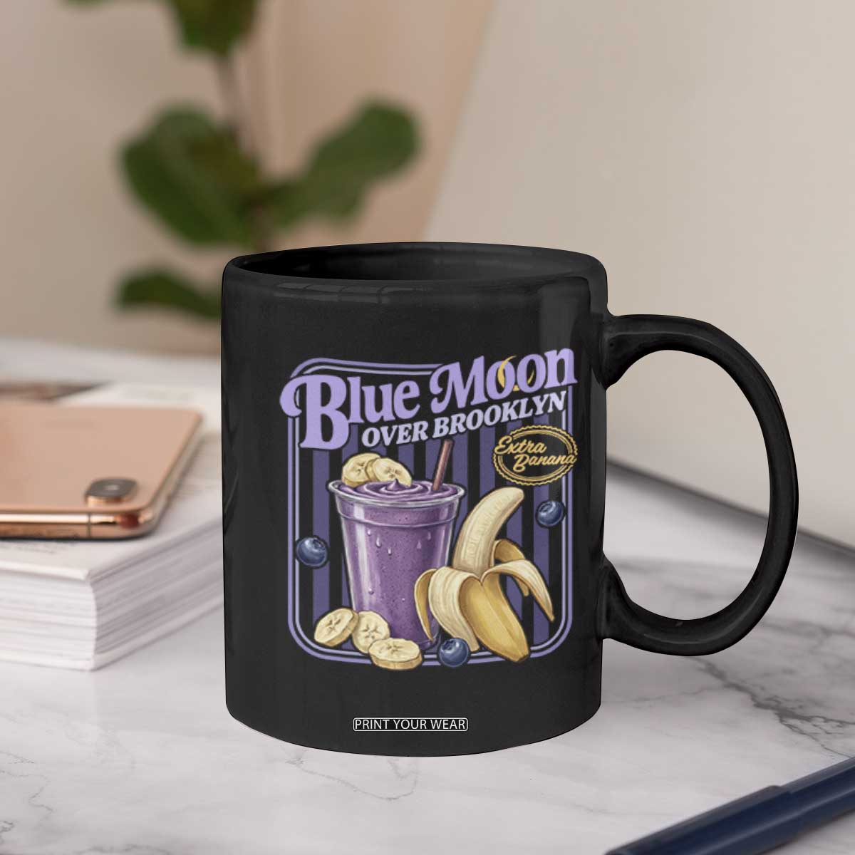 Blue Moon Over Brooklyn Banana Smoothie Aesthetic Coffee Mug Extra Banana Hockey Romance Retro Style TS02 Print Your Wear