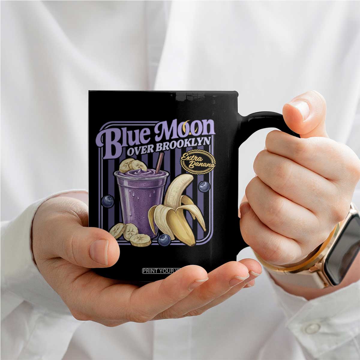Blue Moon Over Brooklyn Banana Smoothie Aesthetic Coffee Mug Extra Banana Hockey Romance Retro Style TS02 Print Your Wear