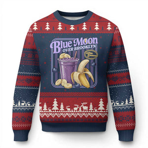 Blue Moon Over Brooklyn Banana Smoothie Aesthetic Ugly Christmas Sweater Extra Banana Hockey Romance Retro Style TS02 Navy Red Print Your Wear