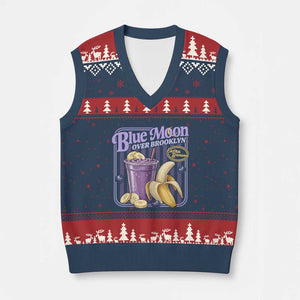 Blue Moon Over Brooklyn Banana Smoothie Aesthetic V-Neck Knit Sweater Vest Extra Banana Hockey Romance Retro Style TS02 Navy Red Print Your Wear