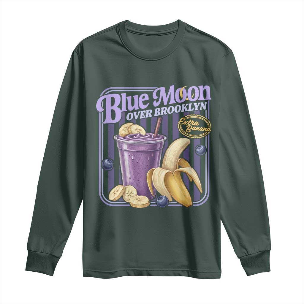 Blue Moon Over Brooklyn Banana Smoothie Aesthetic Long Sleeve Shirt Extra Banana Hockey Romance Retro Style TS02 Dark Forest Green Print Your Wear