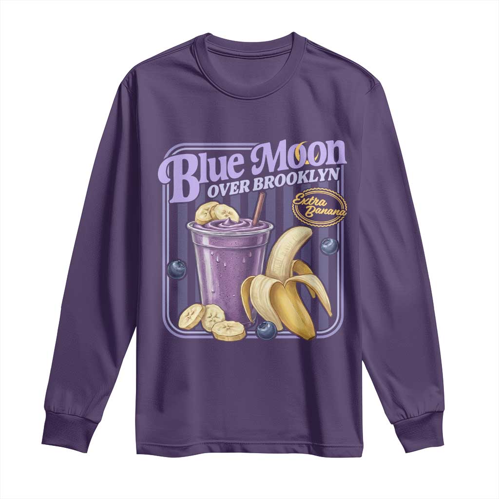 Blue Moon Over Brooklyn Banana Smoothie Aesthetic Long Sleeve Shirt Extra Banana Hockey Romance Retro Style TS02 Purple Print Your Wear