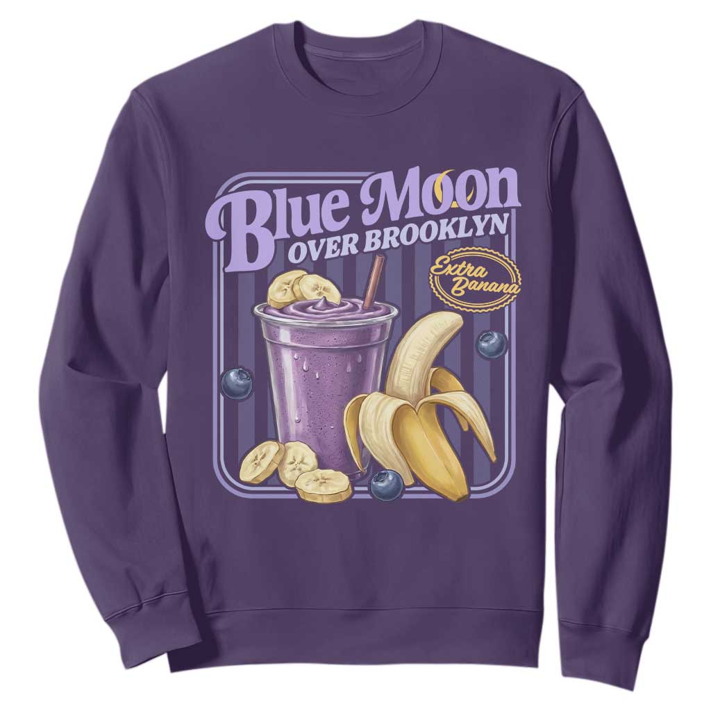 Blue Moon Over Brooklyn Banana Smoothie Aesthetic Sweatshirt Extra Banana Hockey Romance Retro Style TS02 Purple Print Your Wear