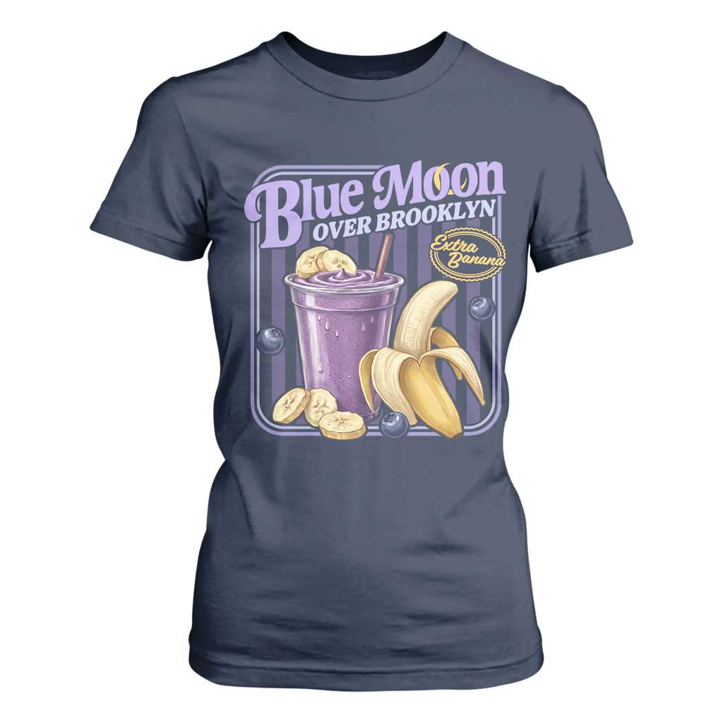 Blue Moon Over Brooklyn Banana Smoothie Aesthetic T Shirt For Women Extra Banana Hockey Romance Retro Style TS02 Navy Print Your Wear