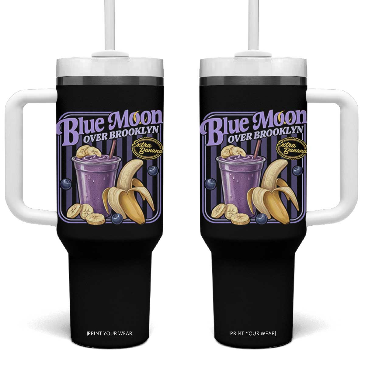 Blue Moon Over Brooklyn Banana Smoothie Aesthetic Tumbler With Handle Extra Banana Hockey Romance Retro Style TS02 One Size: 40 oz Black Print Your Wear