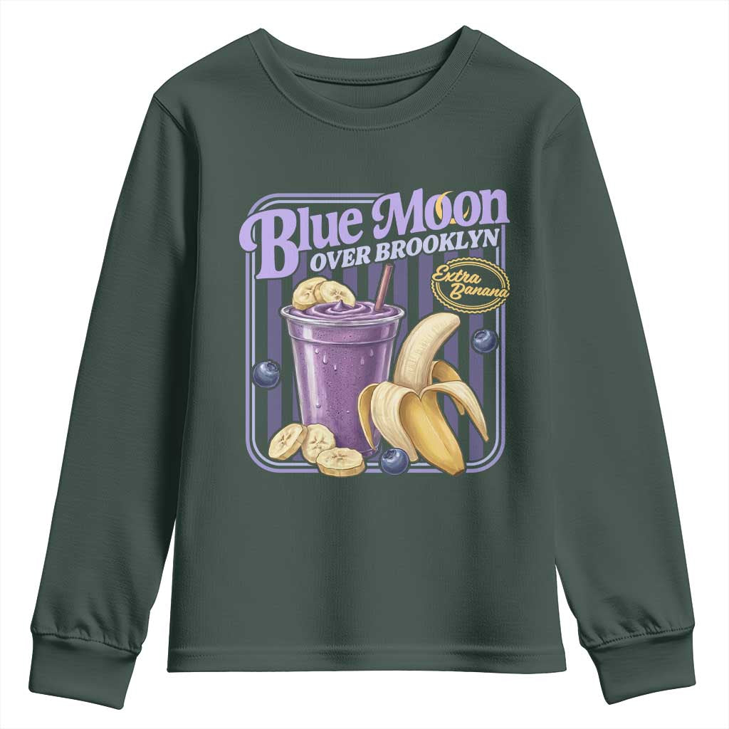 Blue Moon Over Brooklyn Banana Smoothie Aesthetic Youth Sweatshirt Extra Banana Hockey Romance Retro Style TS02 Dark Forest Green Print Your Wear