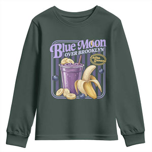 Blue Moon Over Brooklyn Banana Smoothie Aesthetic Youth Sweatshirt Extra Banana Hockey Romance Retro Style TS02 Dark Forest Green Print Your Wear