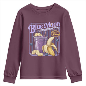 Blue Moon Over Brooklyn Banana Smoothie Aesthetic Youth Sweatshirt Extra Banana Hockey Romance Retro Style TS02 Maroon Print Your Wear