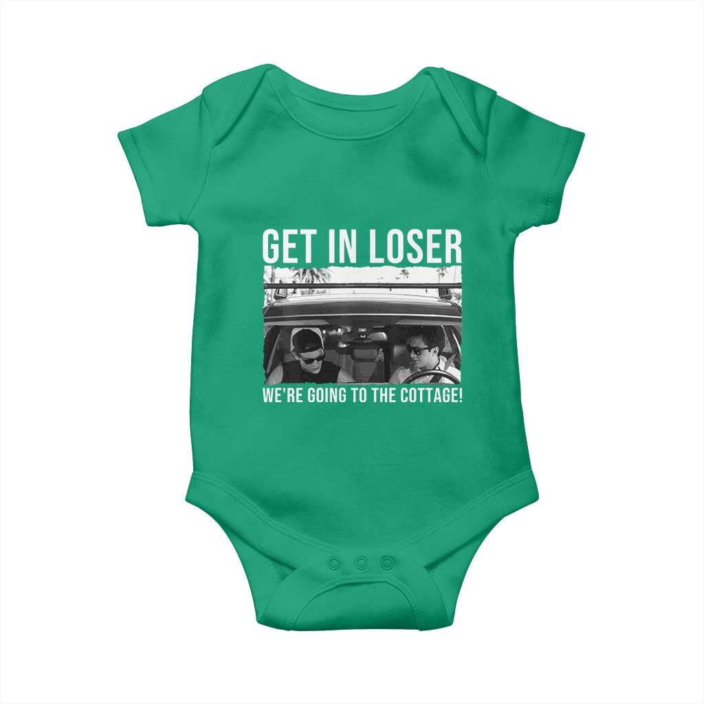 Get In Loser We're Going To The Cottage Baby Onesie Funny Hockey Romance Road Trip Summer TS02 Irish Green Print Your Wear