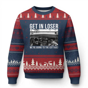 Get In Loser We're Going To The Cottage Ugly Christmas Sweater Funny Hockey Romance Road Trip Summer TS02 Navy Red Print Your Wear