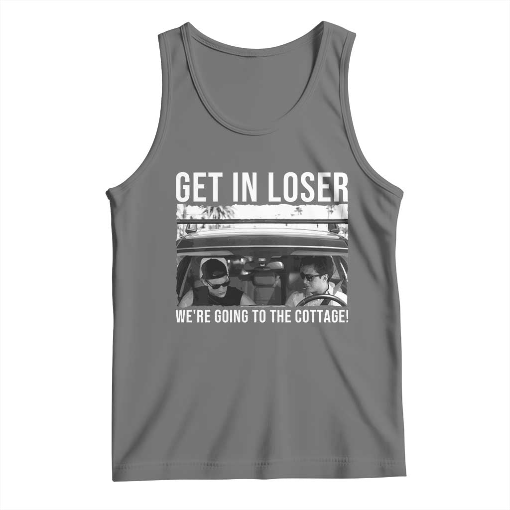 Get In Loser We're Going To The Cottage Tank Top Funny Hockey Romance Road Trip Summer TS02 Black Heather Print Your Wear